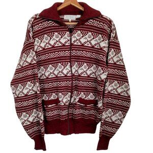 Vintage Rob Winter Cardigan Sweater Men Large Maroon Geometric Retro Romania